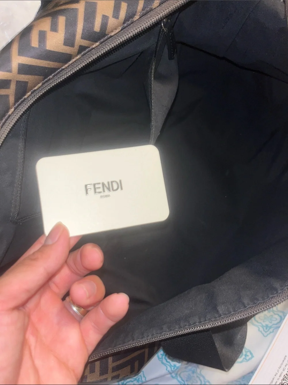 Fendi Brown Monogram Duffle with Yellow Logo and Black Straps